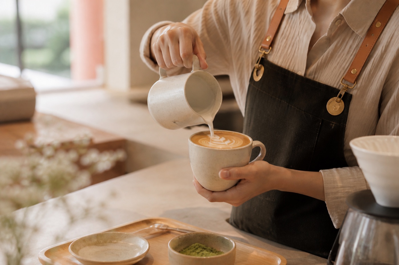 Barista pouring latte art